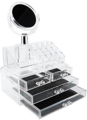 

Foolzy Organizer 4 Drawers with Removable Mirror Cosmetic Organizers Jewelry Makeup, Jewellery Vanity Box(White)