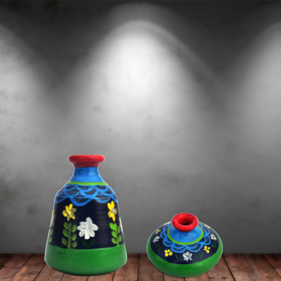 

iHandikart Handpainted Terracotta Warli Pots 4 Inch (Set of 2) 7016-14 Vase Filler(Table Pots)