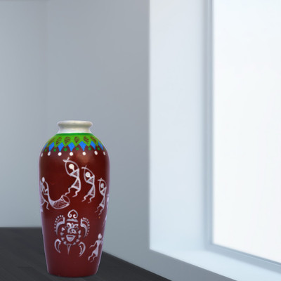 

iHandikart Handpainted Terracotta Warli Pots 6 Inch 7006-16 Vase Filler(Table Pots)