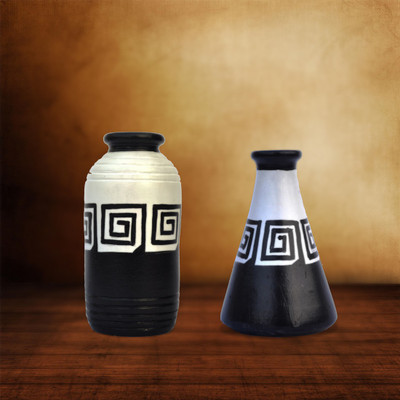 

iHandikart Handpainted Terracotta Warli Pots 4 Inch (Set of 2) 7007-11 Vase Filler(Table Pots)