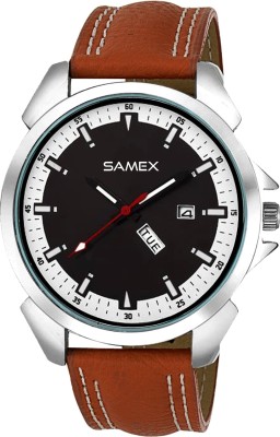 SAMEX NEW LATEST DAY DATE STYLISH FASHIONABLE POPULAR BRANDED BIG SIZE BROWN GENUINE LEATHER STRAP CASUAL PARTYWEAR Analog Watch  - For Men   Watches  (SAMEX)