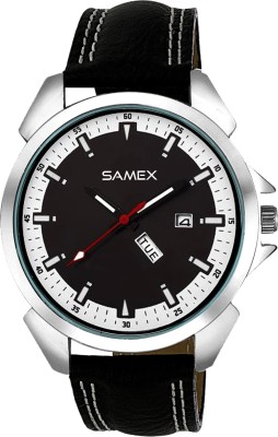SAMEX NEW LATEST WORKING DAY DATE FASHIONABLE POPULAR BRANDED CASUAL BLACK DIAL BIG SIZE METAL WITH GENUINE LEATHER BLACK STRAP Watch  - For Men   Watches  (SAMEX)