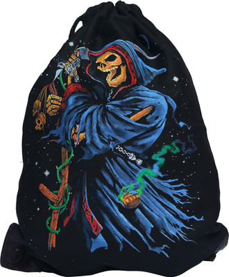Fashion Knockout Double Printed Grim Reaper Drawstring Cloth Rope Bag 4 L Backpack(Black)