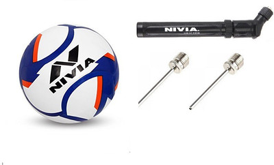 

Nivia Combo of Three, One Dominator Football - Size: , One Vixen Pump, and Two Needle Football - Size: (Pack of 1, Multicolor, Blue;white and orange