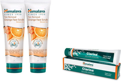 

Himalaya Tan Removal Orange Face Scrub, Clarina Anti Acne Cream, Tan Removal Orange Face Scrub(Set of 3)