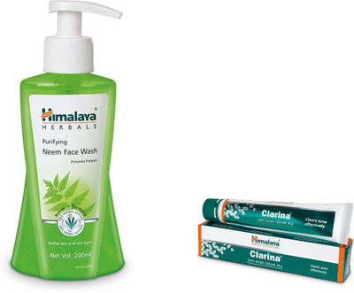

Himalaya Purifying Neem Face Wash, Clarina Anti Acne Cream(Set of 2)