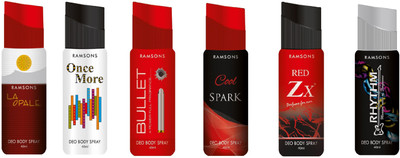 

Ramsons Deo Rhythm Black, Cool Spark, Red Zx, Bullet, La Opale And Once More Combo Deodorant Spray - For Men & Women(240 ml, Pack of 6)