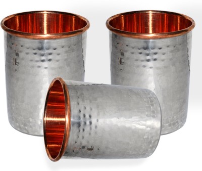 Prisha India Craft (Pack of 3) tumbler024-3 Glass Set Water/Juice Glass(250 ml, Copper, Gold)