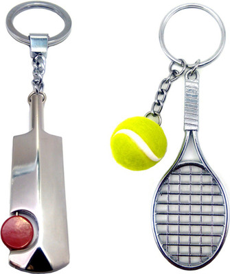

City Choice New Combo of Tennis with Ball & Cricket Bat with Revolving Red Ball Key Chain