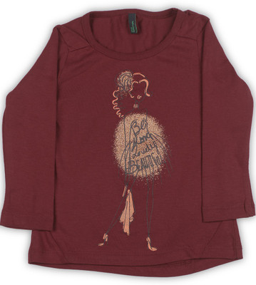 

United Colors of Benetton Girls Graphic Print Cotton T Shirt(Maroon, Pack of 1, K13