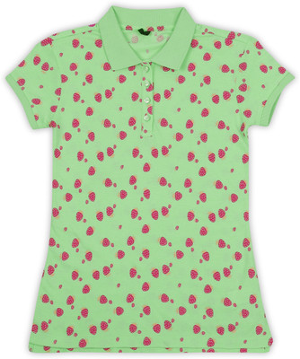 

United Colors of Benetton Girls Printed Cotton T Shirt(Light Green, Pack of 1, 905