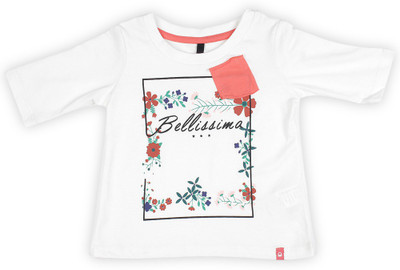 

United Colors of Benetton Girls Printed Cotton T Shirt(White, Pack of 1, 074