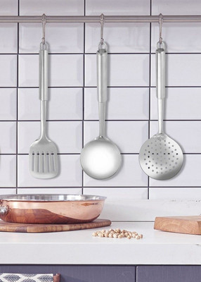 

Homescapes 3 Pcs Tube Handle Royal Steel Kitchen Tool Set(Steel)