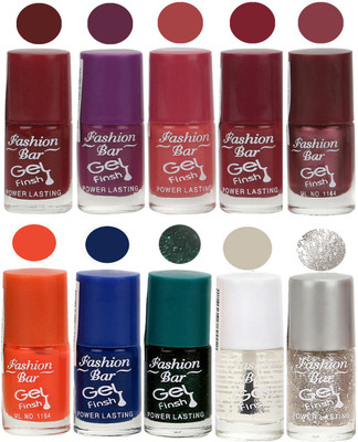 

Fashion Bar Velvet Gel Finish Nail Polish Red, Purple, Pink, Brown, Orange, Blue, Green, Clear, Grey(Pack of 10)
