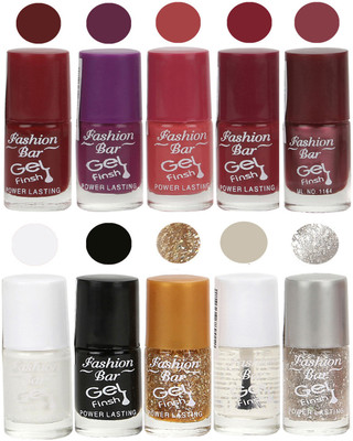 

Fashion Bar Velvet Gel Finish Nail Polish Purple, Pink, Brown, White, Black, Gold, Clear, Grey(Pack of 10)