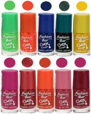 

Fashion Bar Velvet Gel Finish Nail Polish Green, Orange, Blue, Green, Yellow, Pink(Pack of 10)