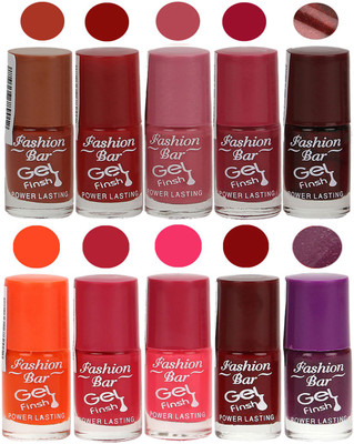 

Fashion Bar Velvet Gel Finish Nail Polish Nude, Red, Pink, Brown, Orange, Pink, Purple(Pack of 10)
