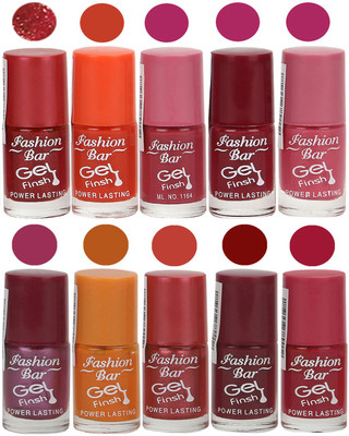 

Fashion Bar Velvet Gel Finish Nail Polish Red, Orange, Purple, Pink, Orange, Red, Brown(Pack of 10)