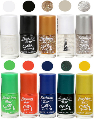 

Fashion Bar Velvet Gel Finish Nail Polish White, Black, Gold, Clear, Grey, Green, Orange, Blue, Green, Yellow(Pack of 10)