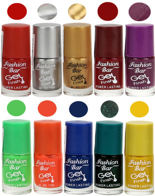 

Fashion Bar Velvet Gel Finish Nail Polish Red, Grey, Gold, Purple, Green, Orange, Blue, Green, Yellow(Pack of 10)