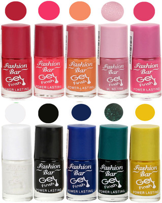 

Fashion Bar Velvet Gel Finish Nail Polish Red, Pink, Purple, Pink, White, Black, Blue, Green, Yellow(Pack of 10)