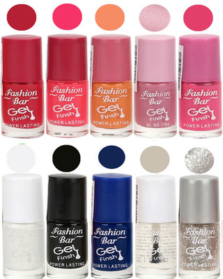 

Fashion Bar Velvet Gel Finish Nail Polish Red, Pink, Purple, Pink, White, Black, Blue, Clear, Grey(Pack of 10)