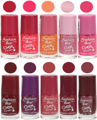 

Fashion Bar Velvet Gel Finish Nail Polish Red, Pink, Purple, Pink, Purple(Pack of 10)