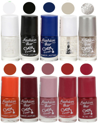 Fashion Bar Velvet Gel Finish Nail Polish White, Black, Blue, Clear, Grey, Orange, Purple, Pink, Red(Pack of 10)