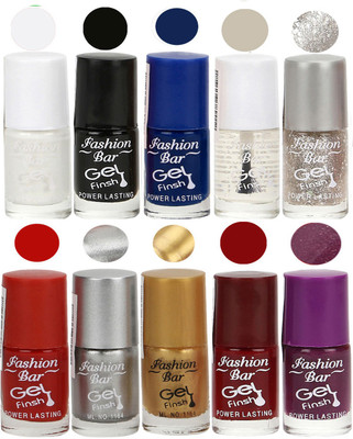 

Fashion Bar Velvet Gel Finish Nail Polish White, Black, Blue, Clear, Grey, Red, Grey, Gold, Purple(Pack of 10)