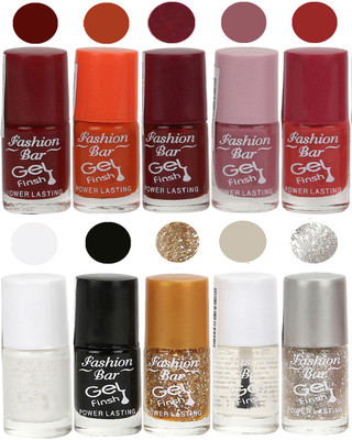 

Fashion Bar Velvet Gel Finish Nail Polish Red, Orange, Purple, Pink, White, Black, Gold, Clear, Grey(Pack of 10)