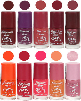 

Fashion Bar Velvet Gel Finish Nail Polish Red, Purple, Pink, Orange, Purple(Pack of 10)