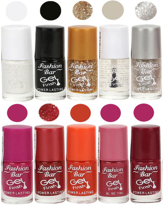 

Fashion Bar Velvet Gel Finish Nail Polish White, Black, Gold, Clear, Grey, Pink, Orange, Purple(Pack of 10)