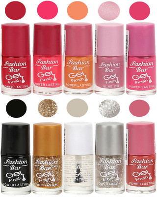 

Fashion Bar Velvet Gel Finish Nail Polish Pink, Purple, Black, Gold, Clear, Grey, Pink(Pack of 10)