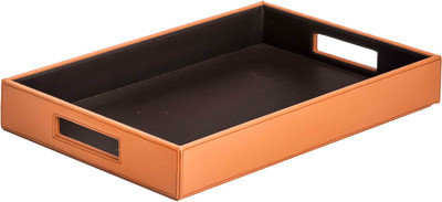 

Sammsara Decorative Morgan Tan & Brown Leatherite Serving Tray with handles Tray