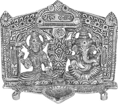 

Ryka Collection Laxmi Ganesha With Diya Decorative Showpiece - 7 cm(Alloy, Silver)