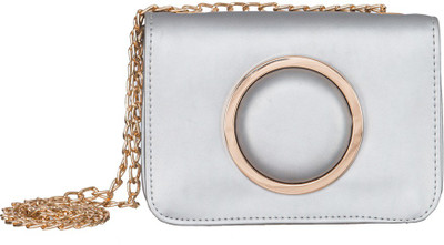 

peaubella Women Evening/Party Silver Leatherette Sling Bag