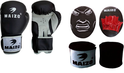 

Maizo Kids Punch Mitts focus Pad Combo With 100" Black Handwrap and Striker Training 8 Oz Boxing Gloves (, Black, White