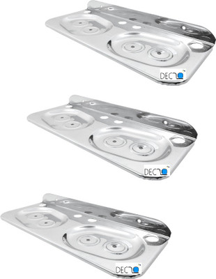 

DECZO 11 inch Set of 3 Stainless Steel 3 in 1 Soap Holder / Toothbrush Holder /Steel Shelf Stainless Steel Toothbrush Holder(Silver, Wall Mount)