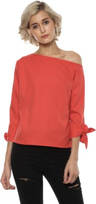 HARPA Casual 3/4 Sleeve Solid Women Red Top