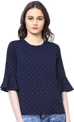 HARPA Casual Half Sleeve Printed Women Blue Top