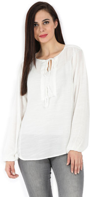 Tokyo Talkies Casual Full Sleeve Solid Women White Top