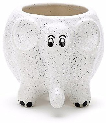 

Pancikaa White Elephant Ceramic Planter Ceramic Vase(4 inch, White)