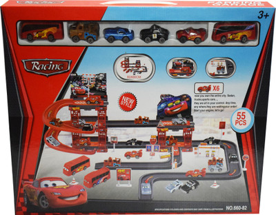 

Kiditos McQueen Mater Car Park Garage Racing Track Playset Toy - 55 Pcs(Multicolor)