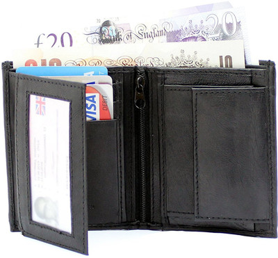 

PELLET Men Black Genuine Leather Wallet(3 Card Slots)