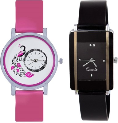 Fashionnow Pink And Black Round And Square Dial Party Wear Ladies Fashionable Watch NA Watch  - For Women   Watches  (Fashionnow)