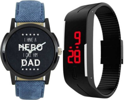 Gopal Retail Dad Theme Stylish Attractive Genuine Leather With Digital Hand Band Combo Analog-Digital Watch  - For Men   Watches  (Gopal Retail)