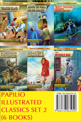 Papilio abridged & illustrated classics Set 2 (6 Books combo)(English, Paperback, R. L. Stevenson, Jules Verne, Daniel Defoe, Jonathan Swift, H. G. Wells)