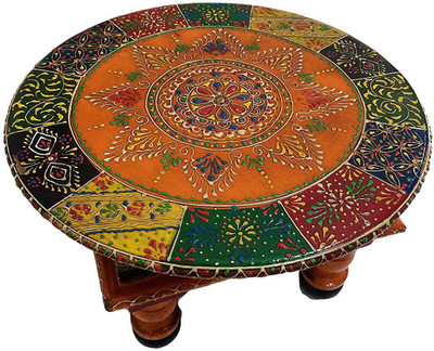 

Shivay Arts Wooden Handcrafted Beautifully Embossed Ethnic Multicolored Round Chowki Bajot Wooden All Purpose Chowki(Orange, Pack of 1)