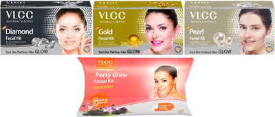 

VLCC FACIAL KITS (DIAMOND, GOLD,PEARL,PARTY) 60 g each (PACK-4) 240 g(Set of 4)