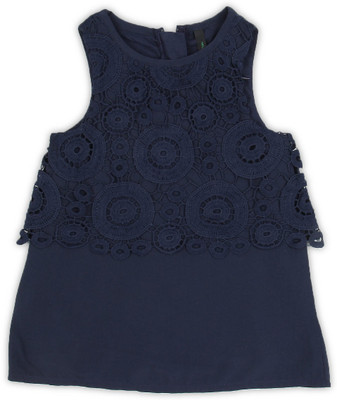 

United Colors of Benetton Girls Midi/Knee Length Casual Dress(Dark Blue, Sleeveless, 13c